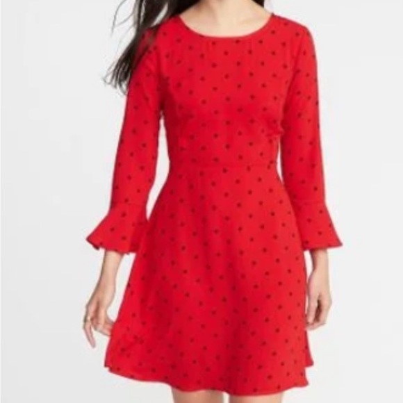 Old Navy Red Ribbed A-line Dress with Bell Sleeves - Picture 1 of 10